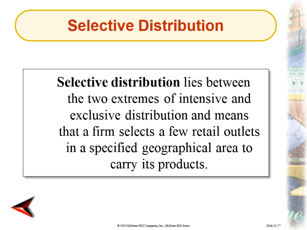 Slide 13-77 Selective distribution lies between the two extremes of intensive and exclusive distribution